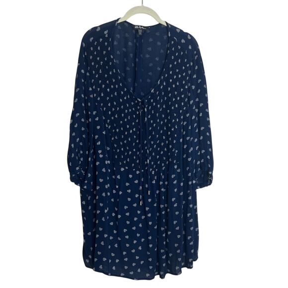 Ulla Popken Womens Tunic 20/22 Navy Blue White Print V-Neck 3/4 Sleeve Viscose - Picture 1 of 7